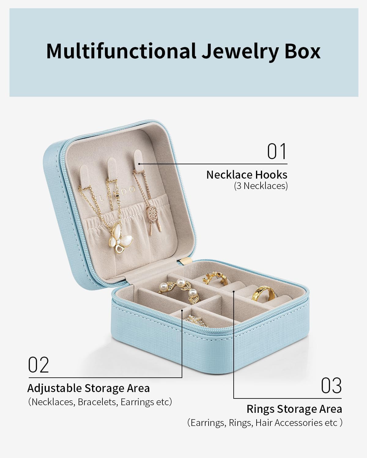VLANDO Compact Travel Jewelry Case — Blue