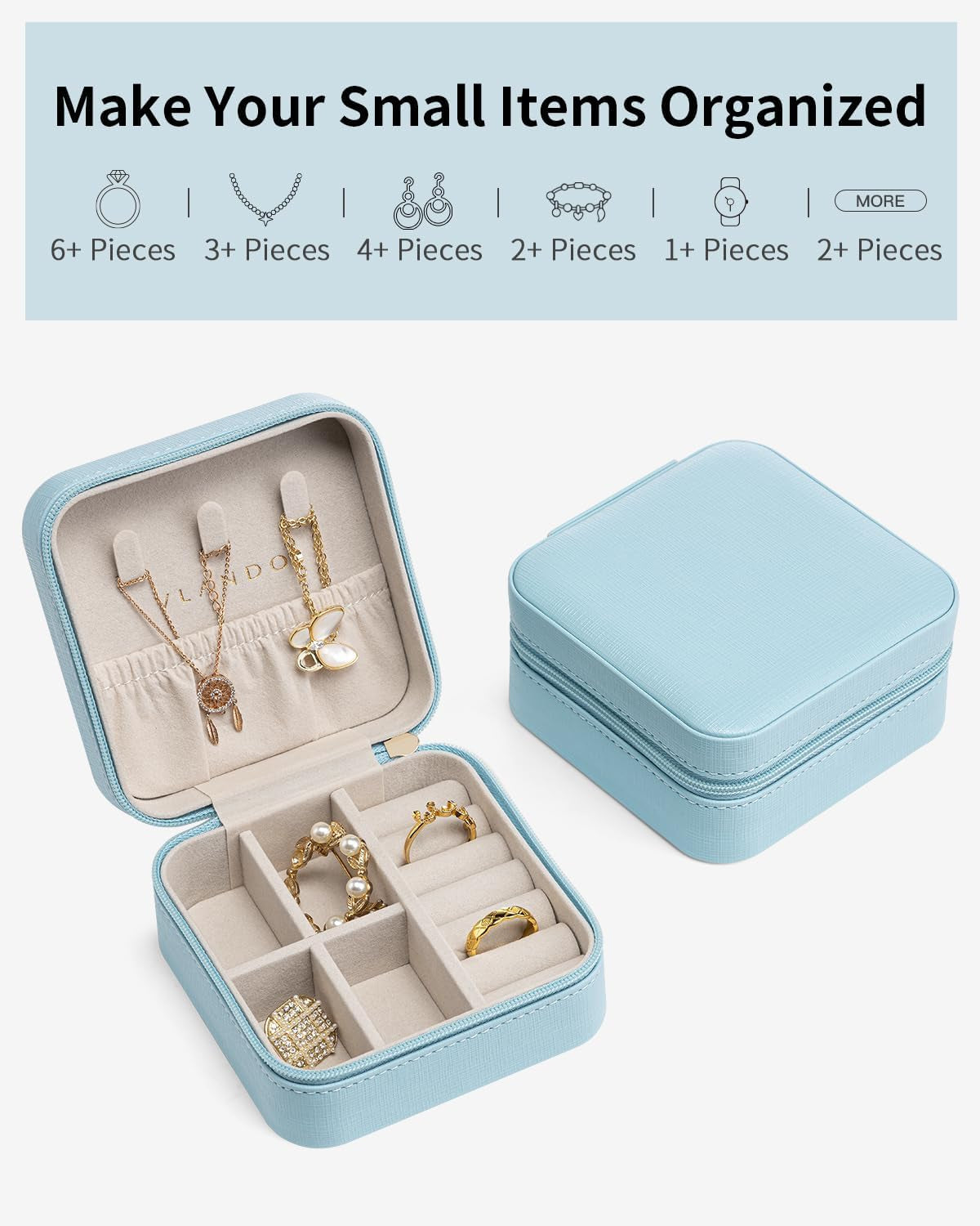 VLANDO Compact Travel Jewelry Case — Blue