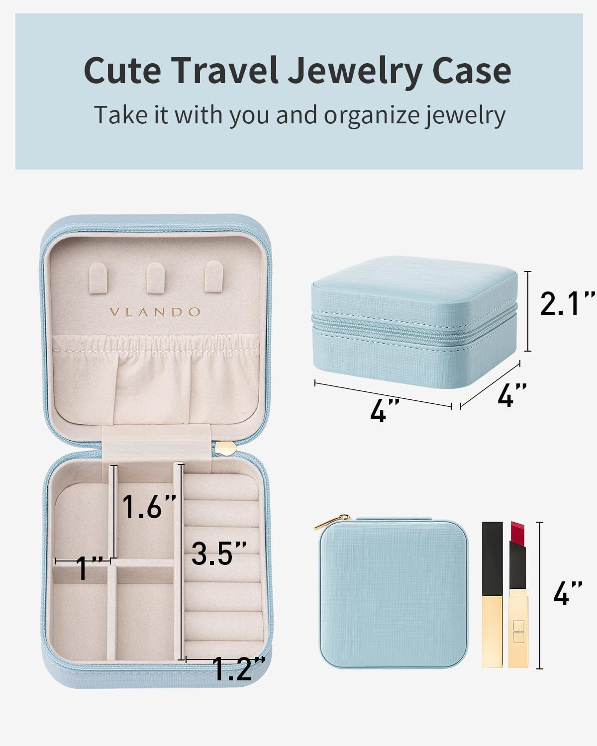 VLANDO Compact Travel Jewelry Case — Blue